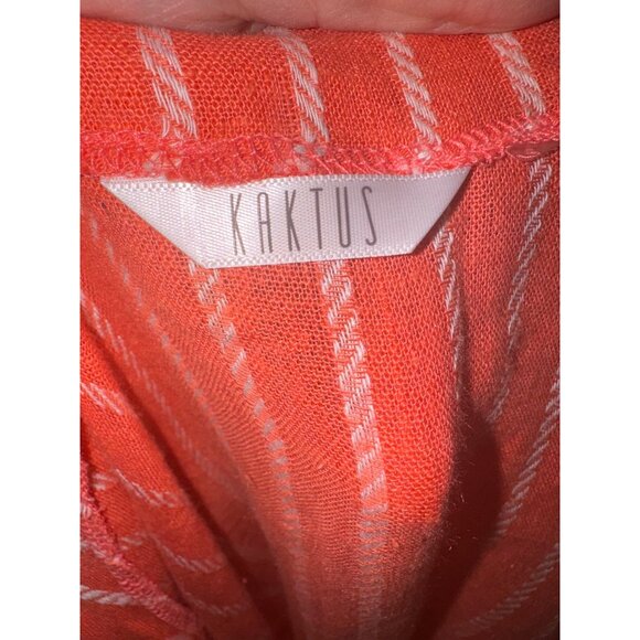 Kaktus XXL Coral White Striped Bib Overall Handkerchief Hem Sleeveless Dress - Picture 6 of 11